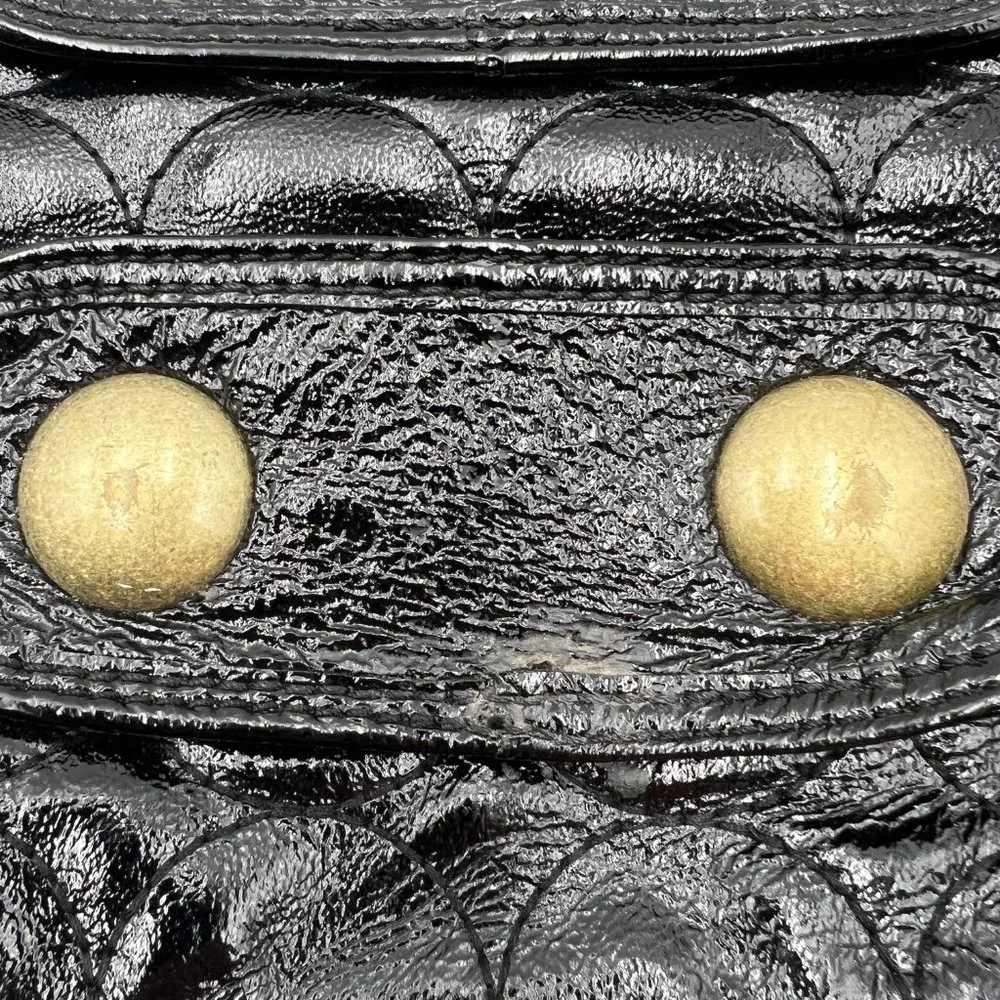 Cynthia Rowley Hobo Black Patent Style Leather‎ Tote Shoulder Bag Metal Hardware